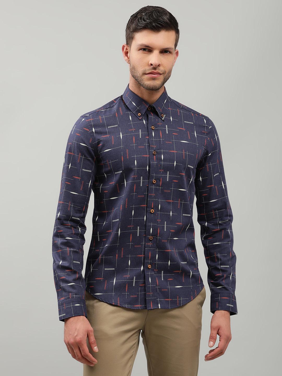 ben sherman men blue printed collar shirt