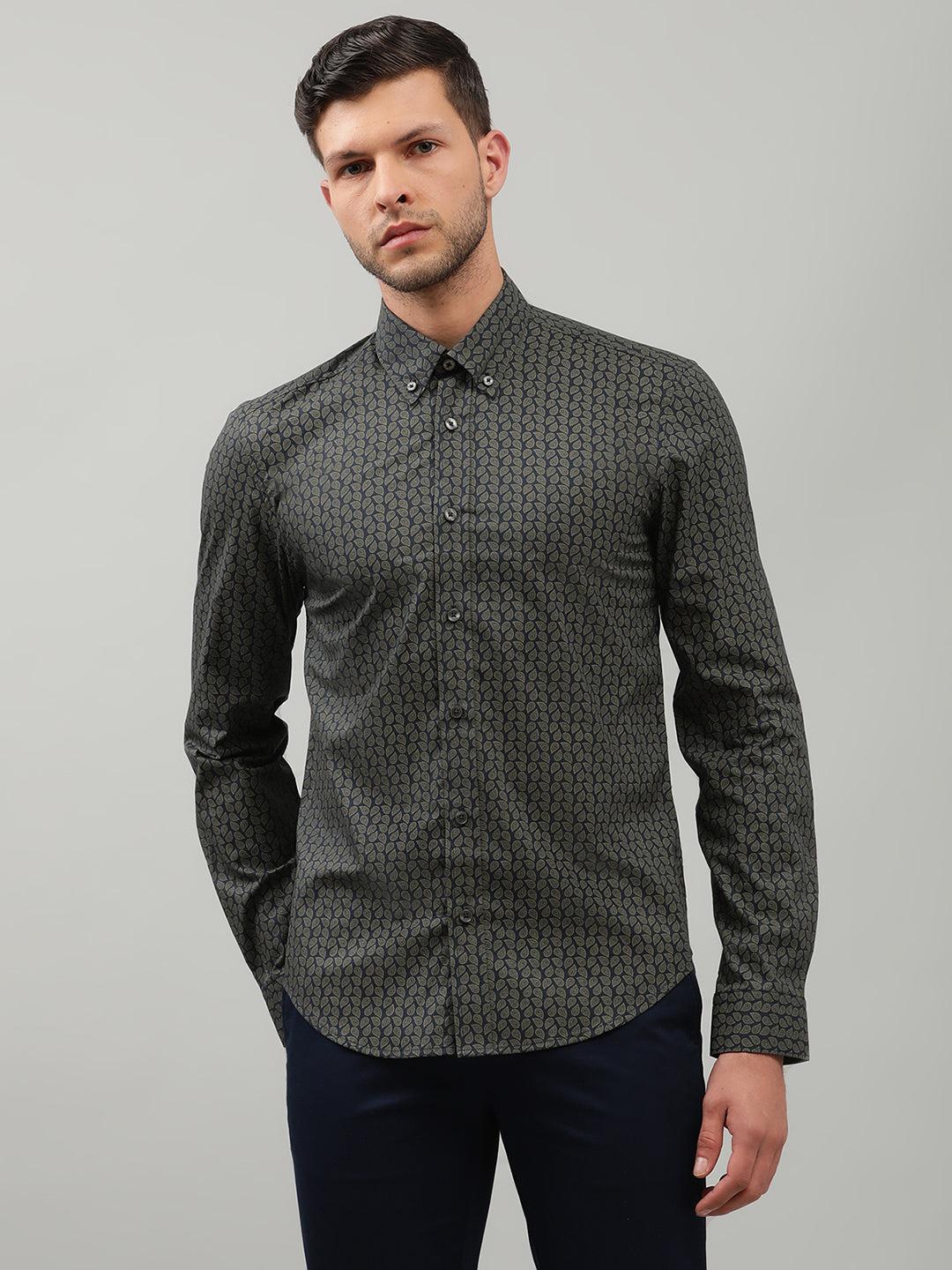 ben sherman men green printed collar shirt