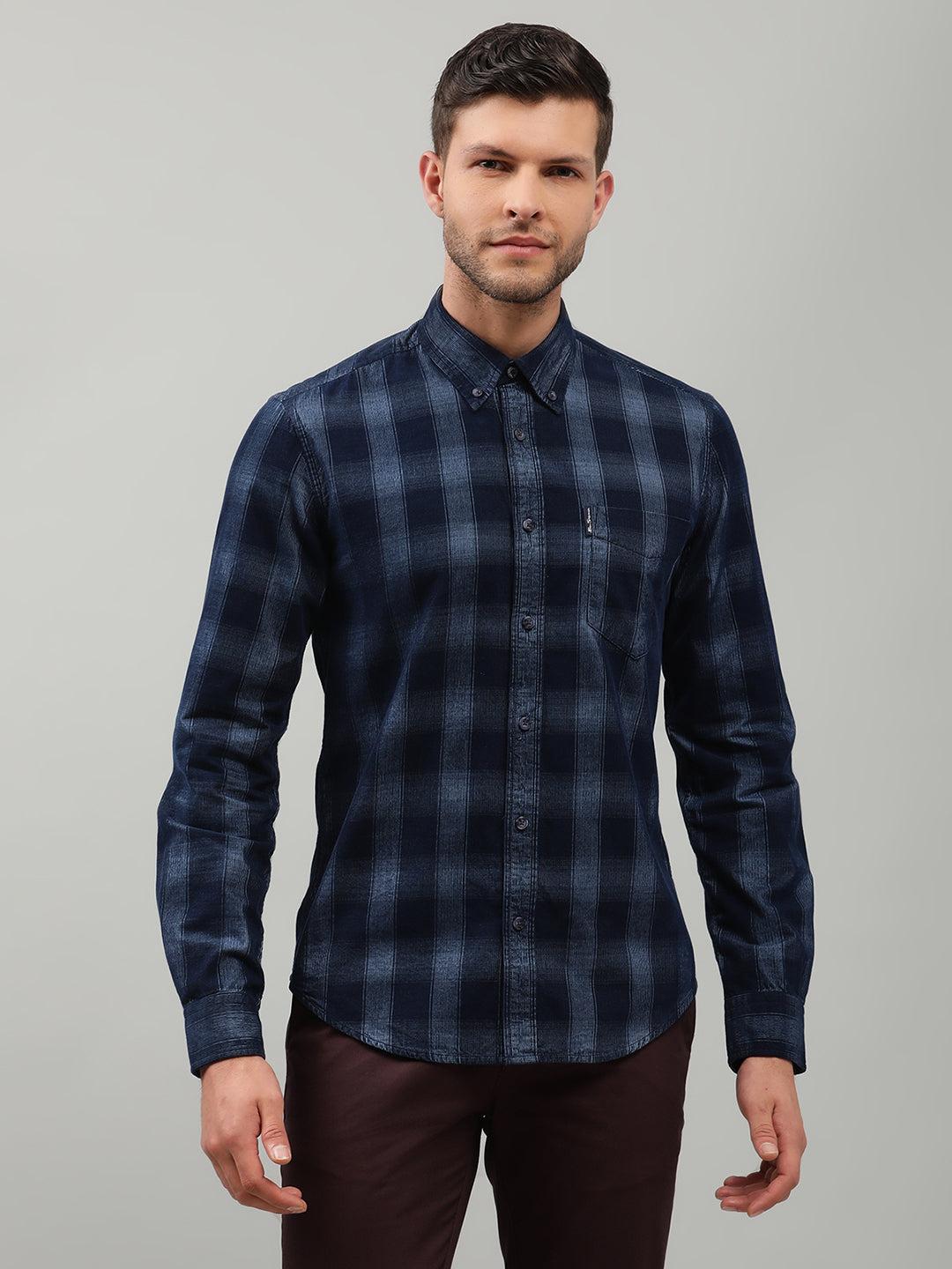 ben sherman men navy blue checked collar shirt