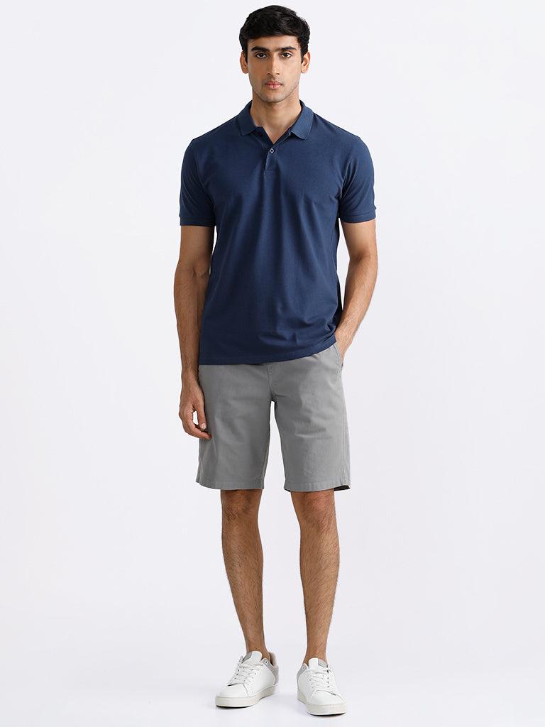 wes casuals plain dark blue slim fit t-shirt