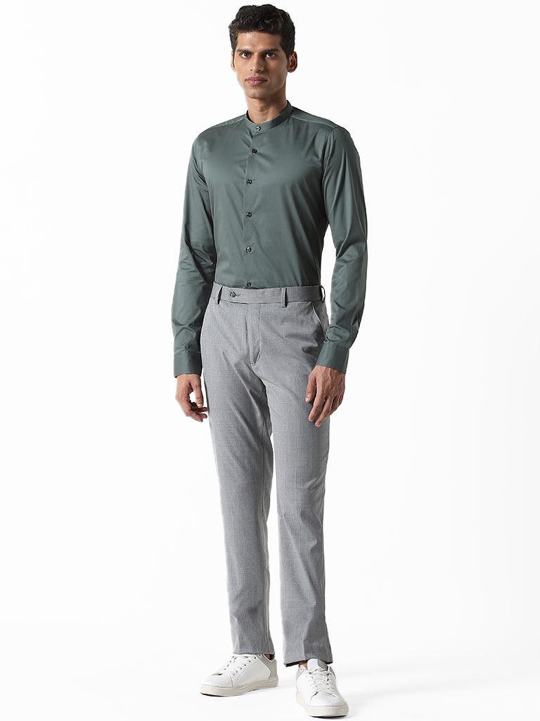 wes formals plain dark sage ultra slim shirt