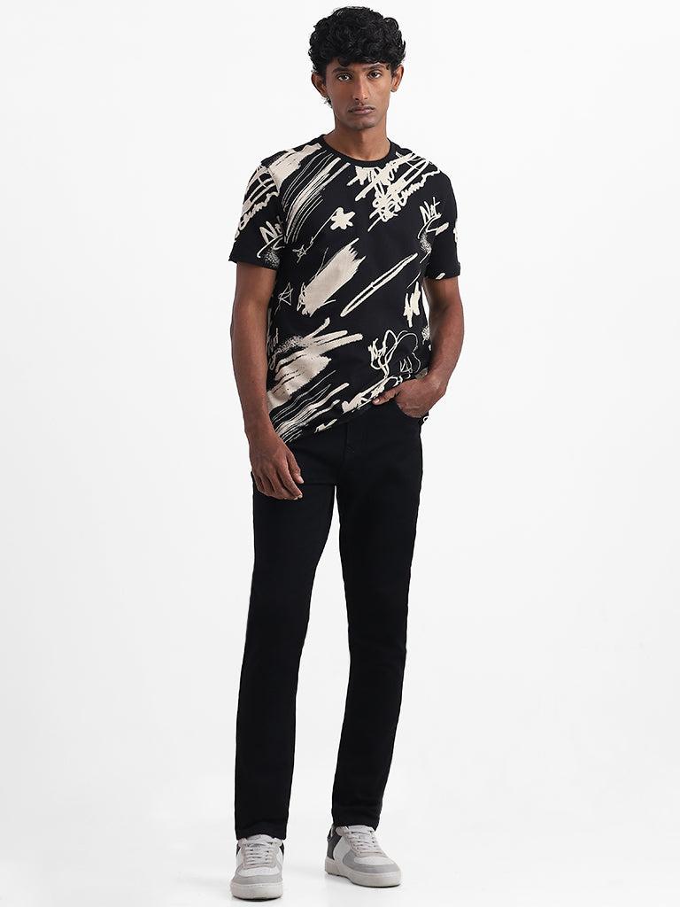 nuon ola black printed slim fit t-shirt