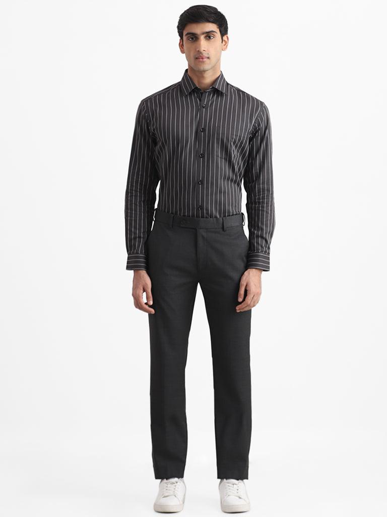 wes formals black striped relaxed fit lion shirt