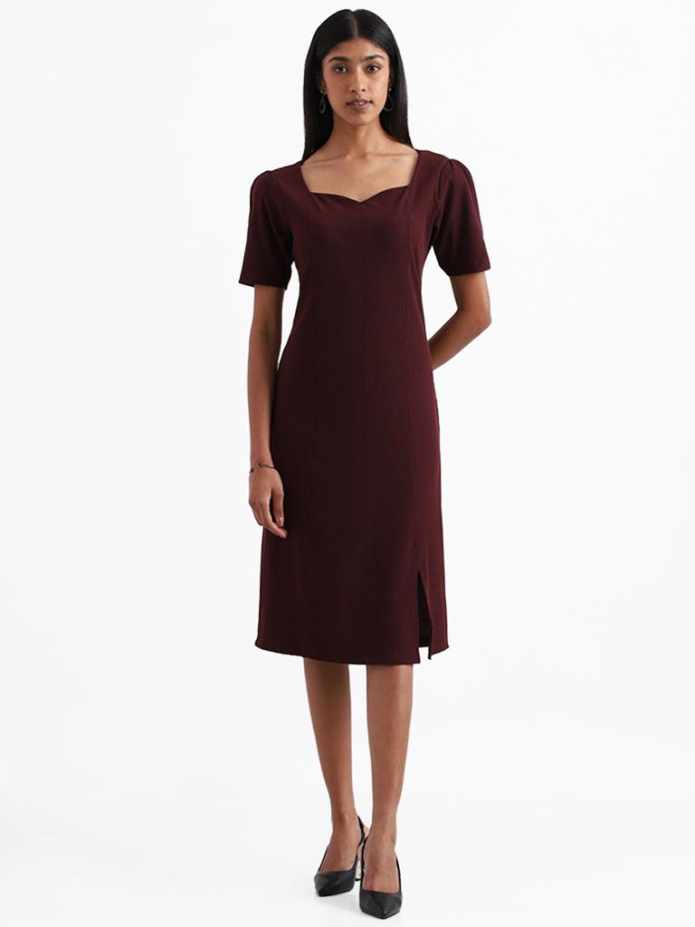 wardrobe plain burgundy princess-cut dress