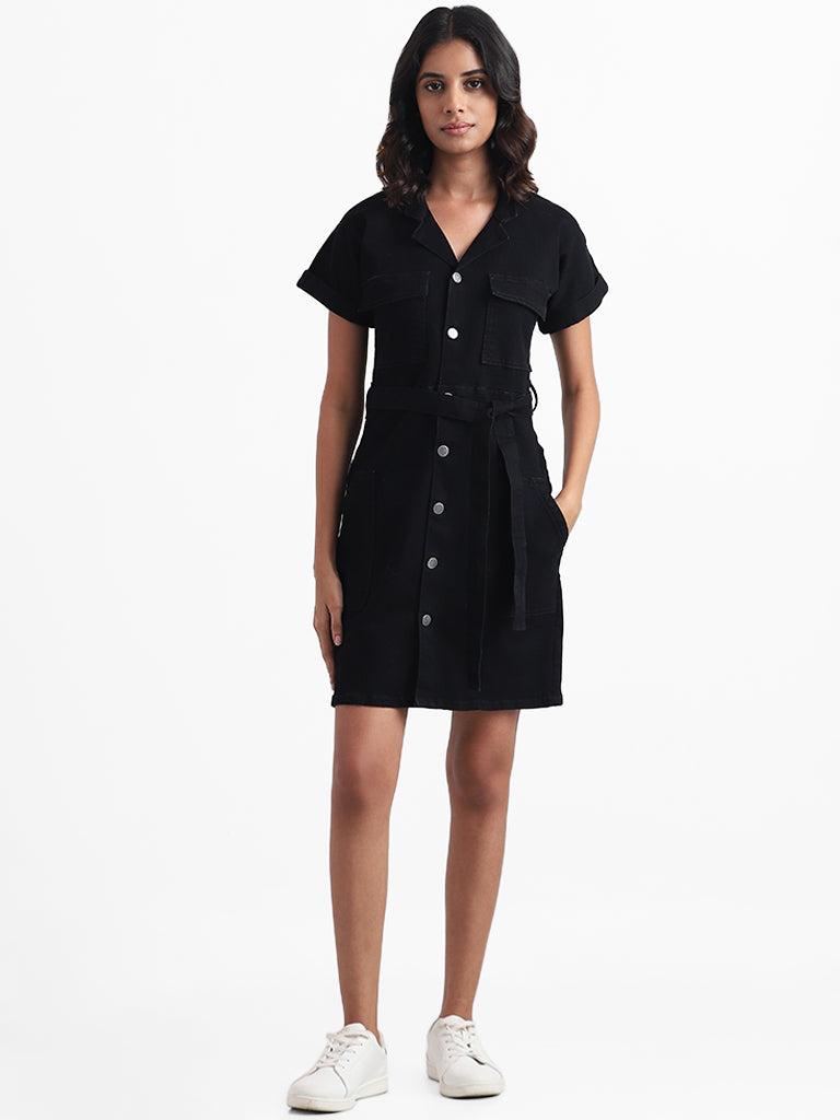 nuon solid black shirt dress