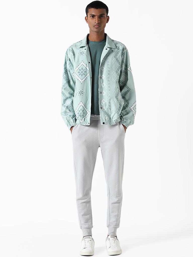 eta light teal printed relaxed fit lina jacket